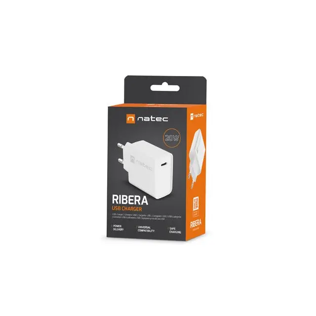 Адаптер Natec USB Charger Ribera 1X USB - C 20W бял