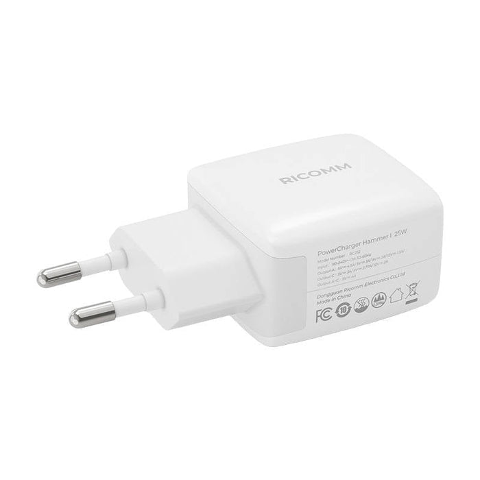 Адаптер Ricomm RC252 EU 25W PD 1x USB-A 1xUSB-C + 2.1m USB-C