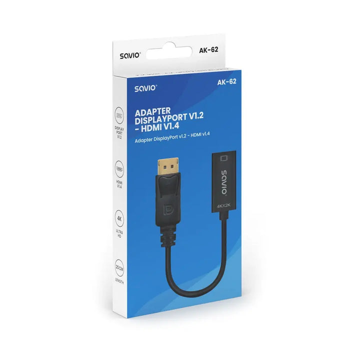 Адаптер Savio DisplayPort (M) v1.2 - HDMI A (F) v1.4 4K