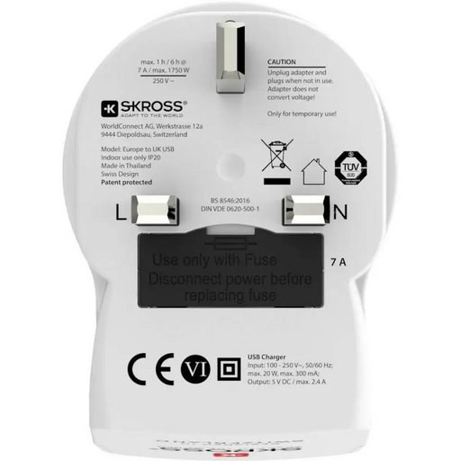 Адаптер SKROSS Europe to UK 1500280 USB Бял