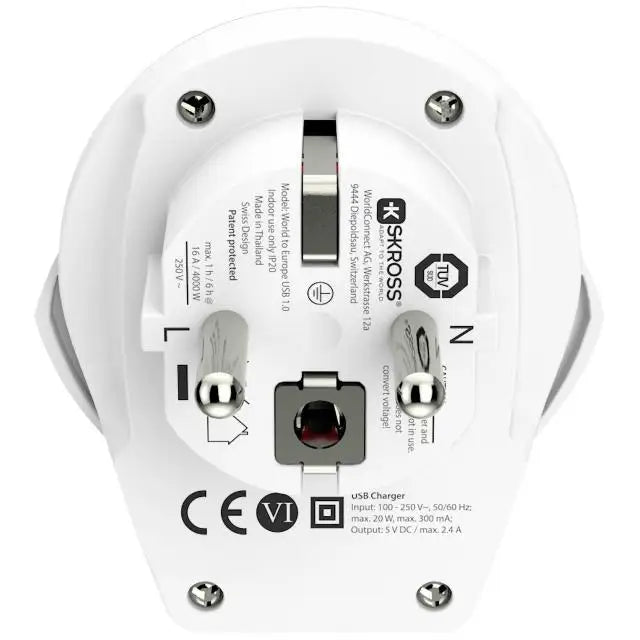 Адаптер SKROSS World to Europe 1500266 USB Бял