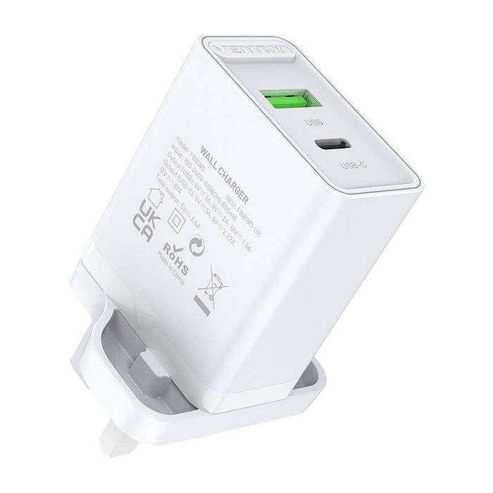 Адаптер Vention FBBW0-UK USB-A USB-C 18W/20W UK бял