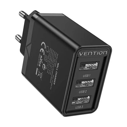 Адаптер Vention FEAB0 - EU 3x USB 2.4A 12W черен