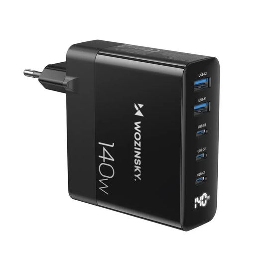 Адаптер Wozinsky CGWCB 140W GaN 3x USB-C / 2x USB-A черен