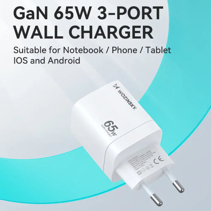 Адаптер Wozinsky CGWCW 65W USB-A / 2x USB-C GaN бял