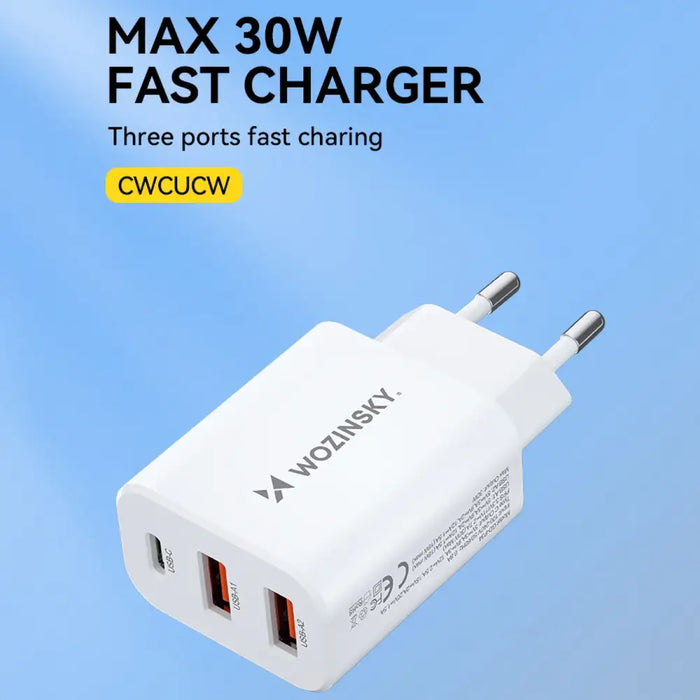 Адаптер Wozinsky CWCUCW 30W USB-C / 2x USB-A бял