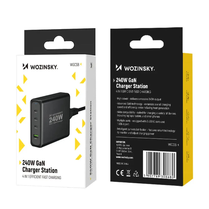 Адаптер Wozinsky WGCSB 240W GaN USB-A / 3x USB-C черен