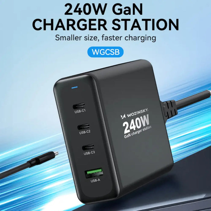 Адаптер Wozinsky WGCSB 240W GaN USB-A / 3x USB-C черен