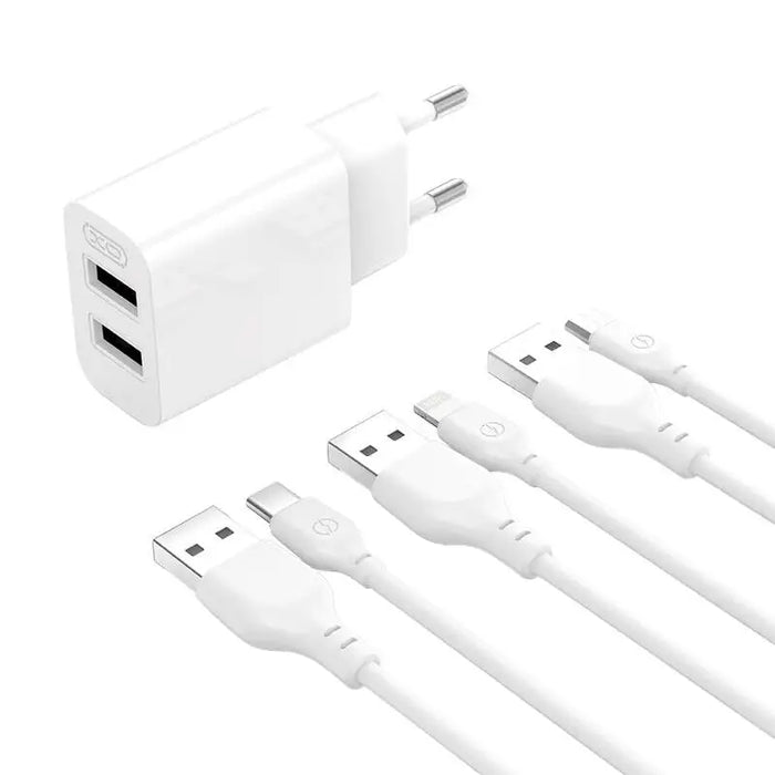 Адаптер XO L109 2x USB-A с USB Type-C кабел 2.4A бял