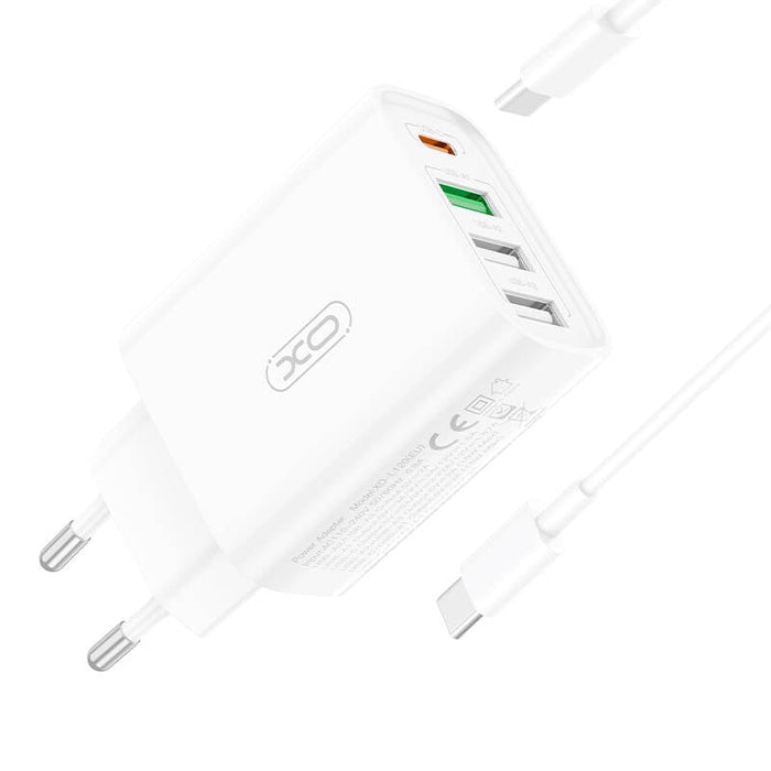 Адаптер XO L120 1x USB-C 20W,3x USB-А 18W с USB-C кабел бял