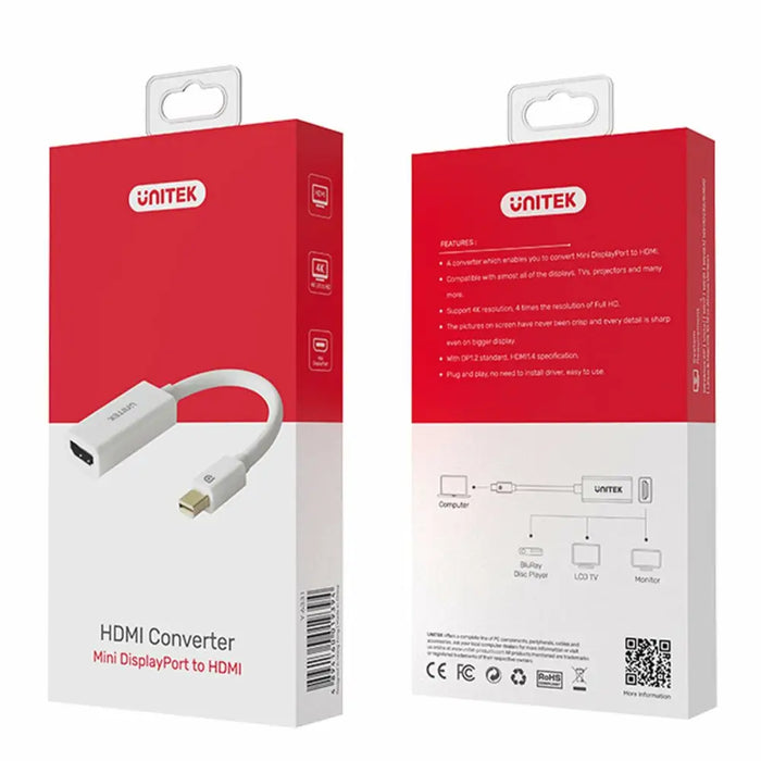 Адаптер за мини DisplayPort към HDMI Unitek Y-6331 Бял 20 cm