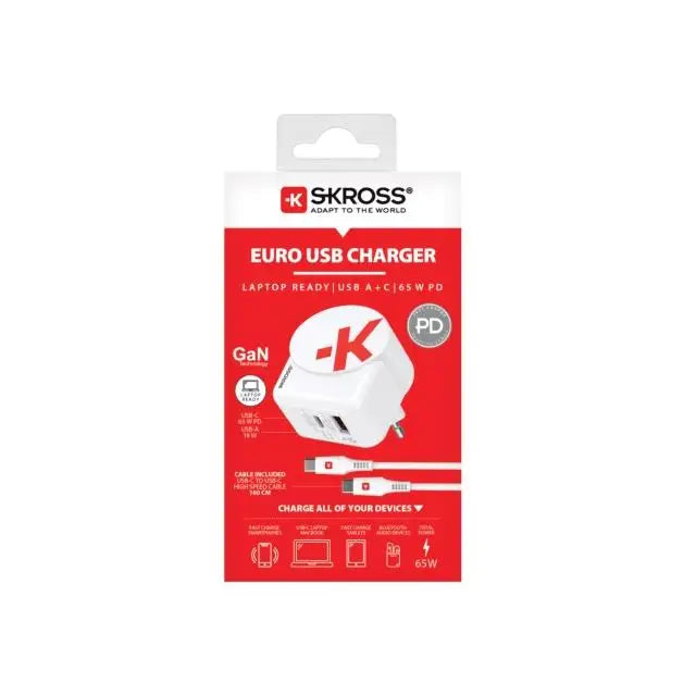 Адаптер-зарядно SKROSS Euro USB Charger AC65PD USB-A USB-C