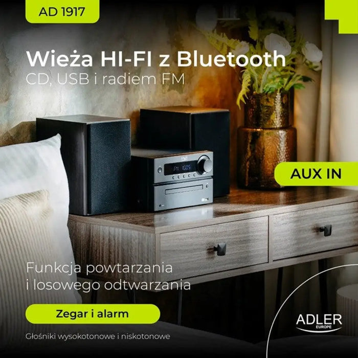 Adler AD 1917 HI-FI Tower Bluetooth/ CD/ USB/ FM радио черно