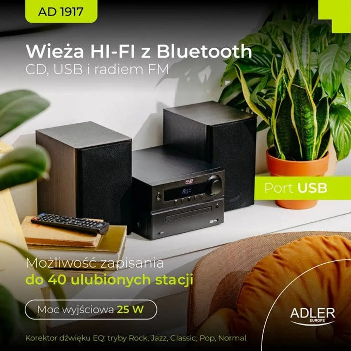 Adler AD 1917 HI-FI Tower Bluetooth/ CD/ USB/ FM радио черно