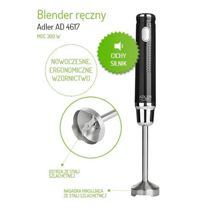 Adler AD 4617 блендер Потопяем блендер Черен Сребрист 350 W