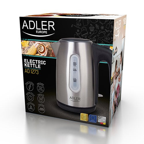 Електрическа кана Adler AD 1273 1 L 1200 W Черна, Лешник, Неръждаема стомана