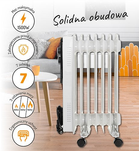 Електрически нагревател Adler AD 7815 Indoor White 1500 W Маслен електрически нагревател