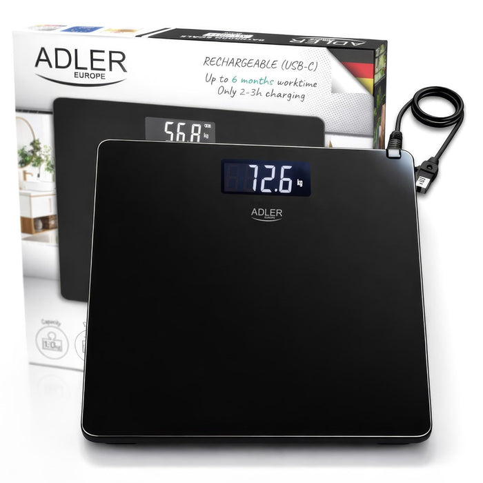 Везни за баня ADLER AD 8194b с презареждаща се USB-C черна