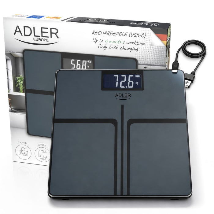 Везни за баня ADLER AD 8194s STRIPES, презареждащи се, USB-C, черни