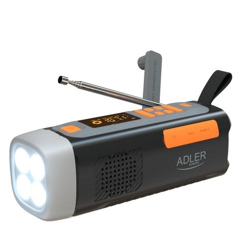Adler AD 1920 Аварийно радио, соларен панел / манивела / външна батерия 4500 mAh, черен