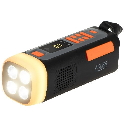 Adler AD 1920 Аварийно радио, соларен панел / манивела / външна батерия 4500 mAh, черен