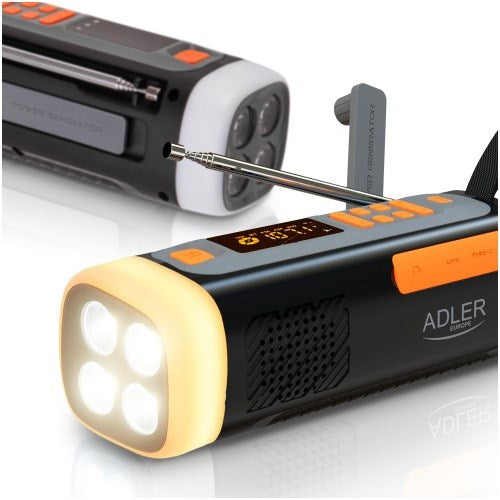 Adler AD 1920 Аварийно радио, соларен панел / манивела / външна батерия 4500 mAh, черен