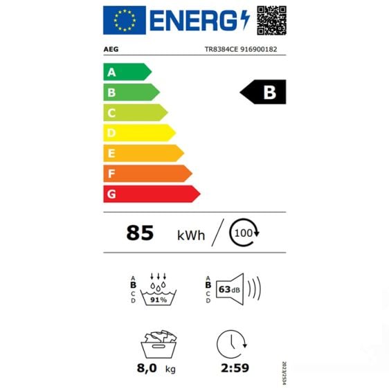 Сушилня AEG TR8384CE, 8kg, B, dark panel
