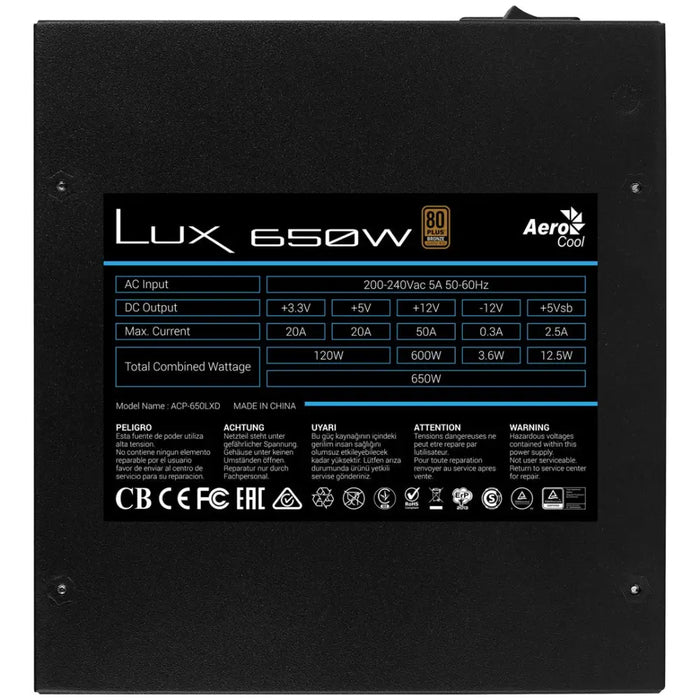 Aerocool LUX 650W захранване 20 + 4 pin ATX ATX Черен