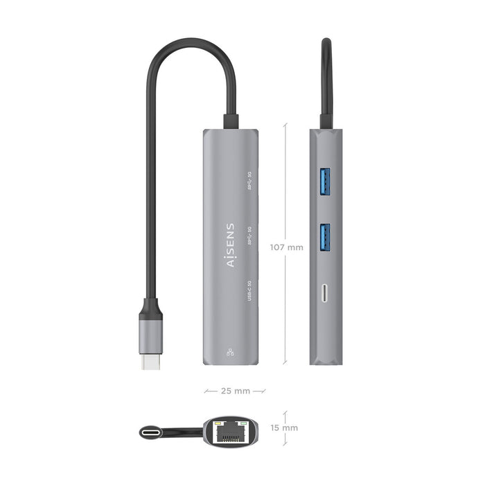 USB извод Aisens ASUC-4P039-GR Сив