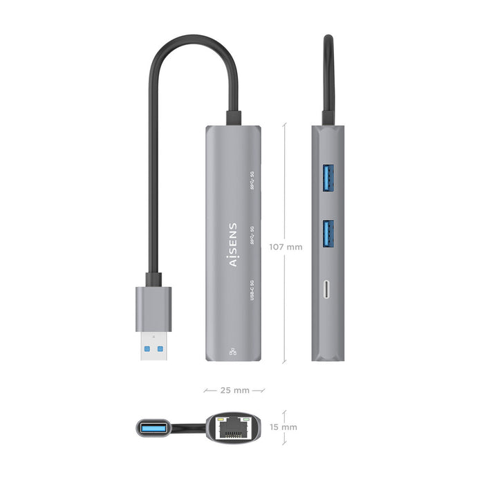 USB извод Aisens ASUC-4P035-GR Сив