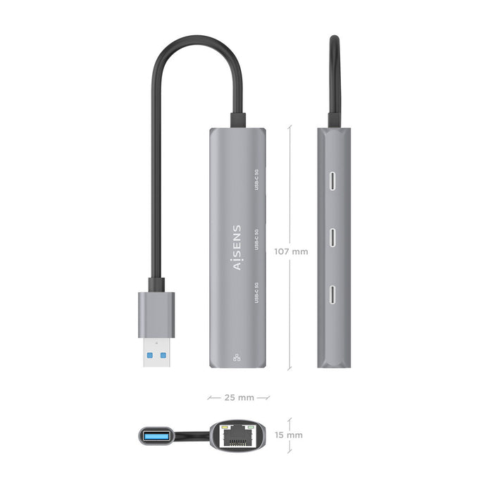 USB извод Aisens ASUC-4P037-GR Сив
