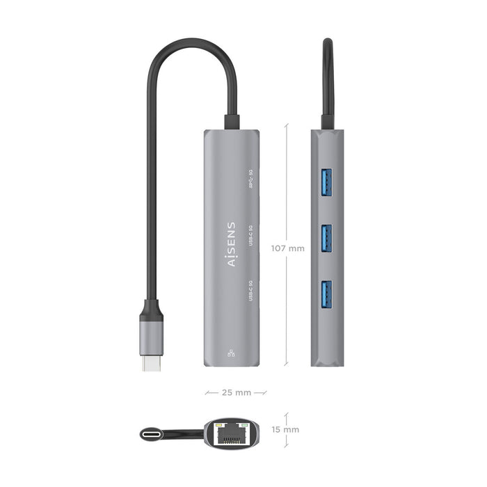 USB извод Aisens ASUC-4P040-GR Сив