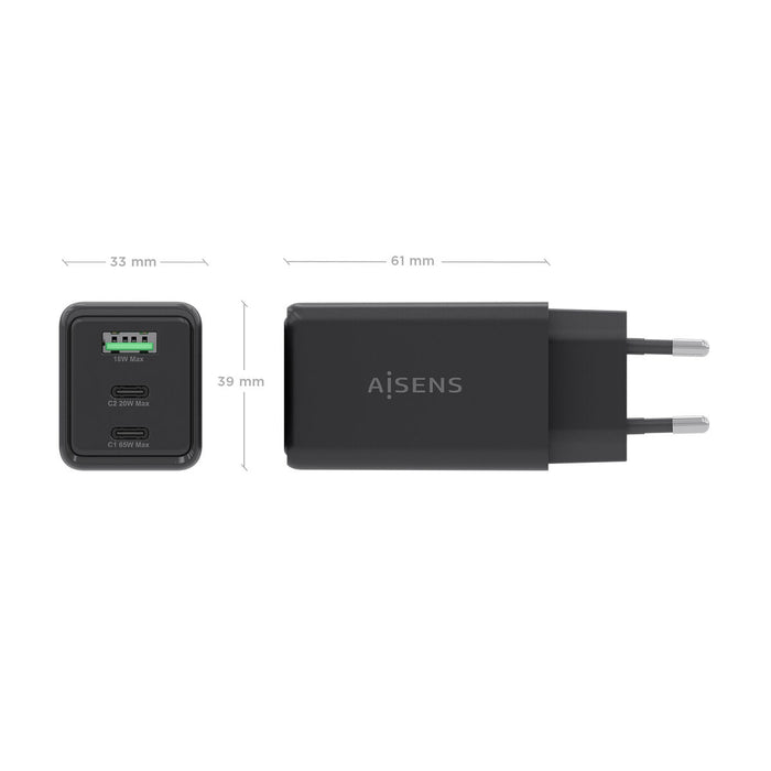 Зарядно за стена Aisens ASCH-65W3P073-BK Черен