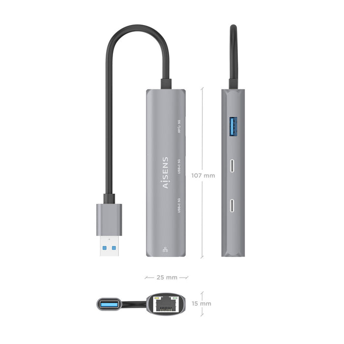 USB извод Aisens ASUC-4P036-GR Сив