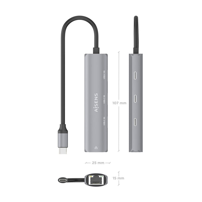 USB извод Aisens ASUC-4P041-GR Сив