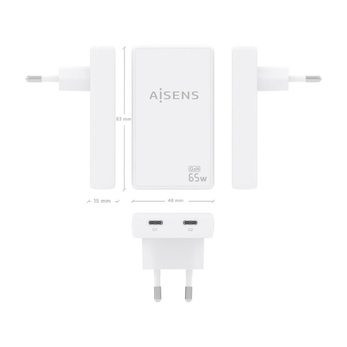 Зарядно за стена Aisens ASCH-65W2P077-W Бял 65 W