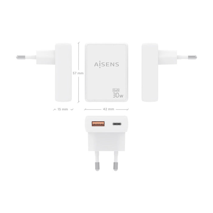 Зарядно за стена Aisens ASCH-30W2P074-W Бял 30 W