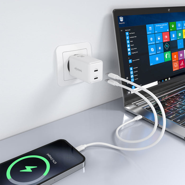 Зарядно за стена Aisens ASCH-65W2P078-W Бял 65 W