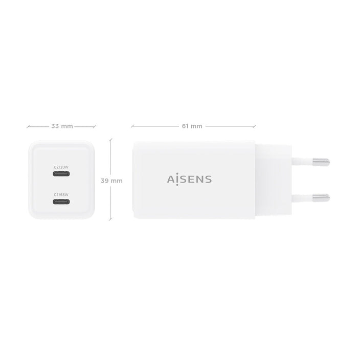 Зарядно за стена Aisens ASCH-65W2P078-W Бял 65 W