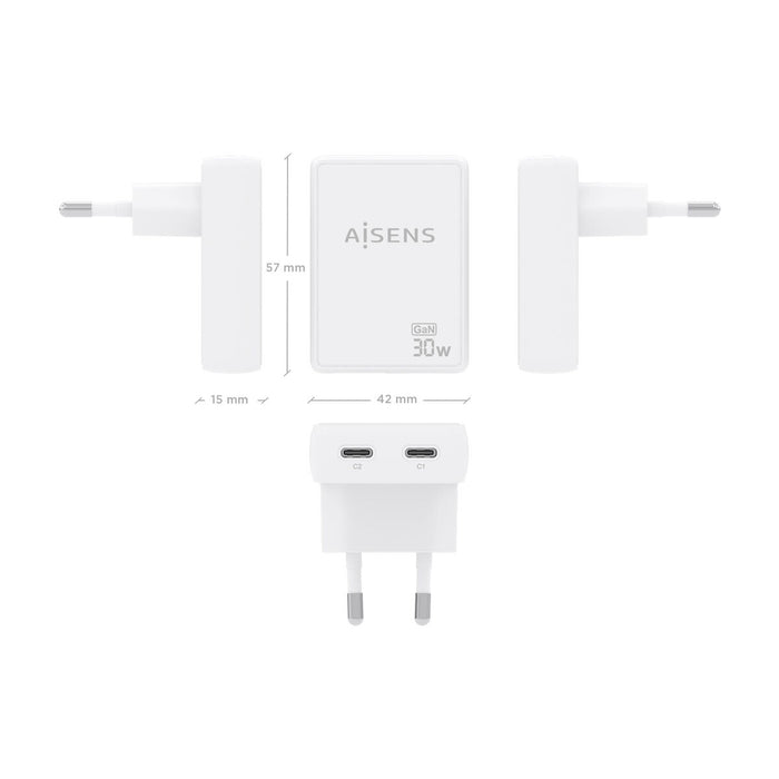 Зарядно за стена Aisens ASCH-30W2P075-W Бял 30 W