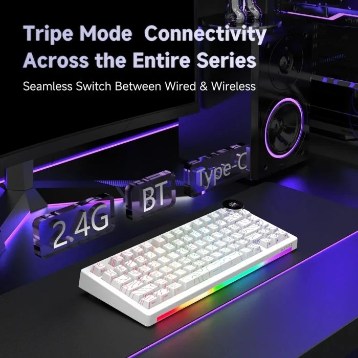 Механична клавиатура AJAZZ - AK820 V2 PRO, безжична, Ajazz White Peach, RGB, бяла