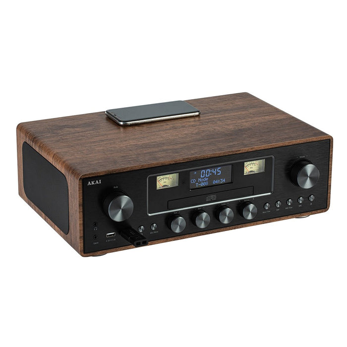 AKAI AM-100 RHAPSODY Стерео система 30W RMS, Bluetooth 5.0, DAB+/FM, CD/USB, AUX, кафяво-черна