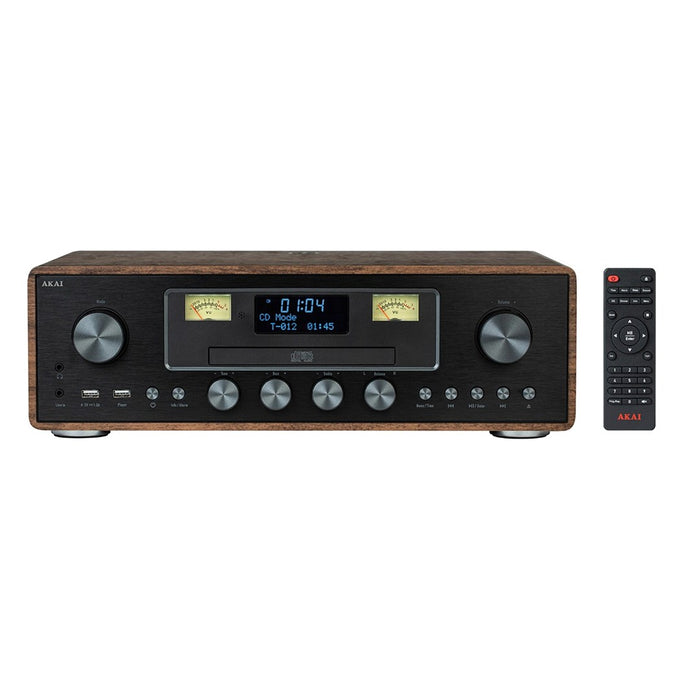 AKAI AM-100 RHAPSODY Стерео система 30W RMS, Bluetooth 5.0, DAB+/FM, CD/USB, AUX, кафяво-черна
