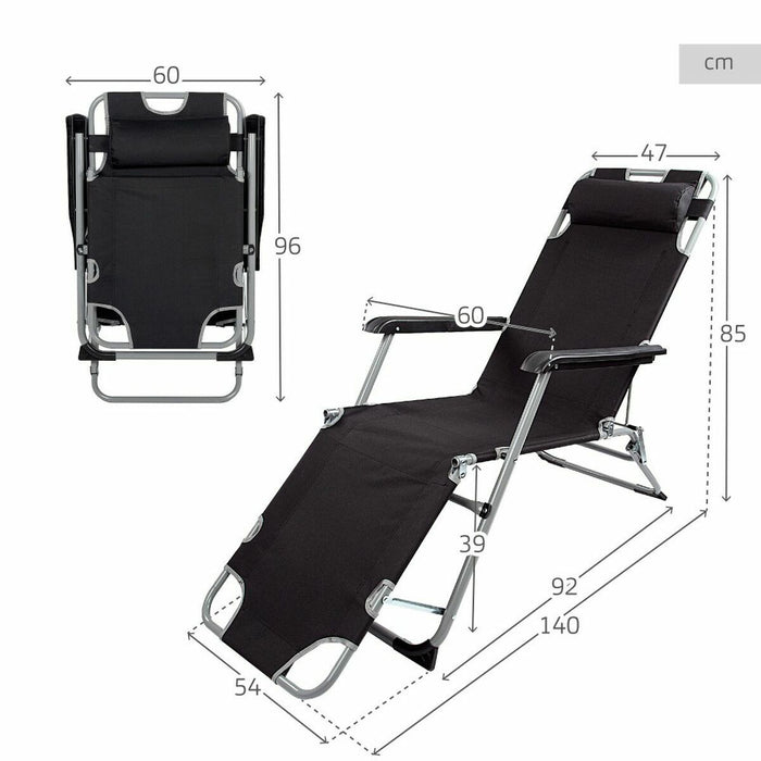 Полулегнал шезлонг Aktive полиестер 600D Стомана Черен 177 x 47 x 34 cm