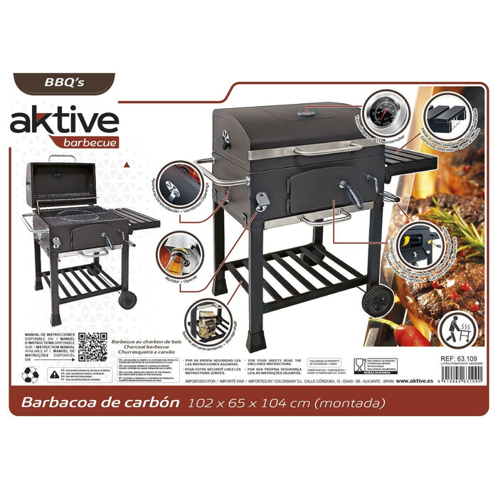 Барбекю на Въглища с Капак и Колелца Aktive 102 x 65 x 104 cm