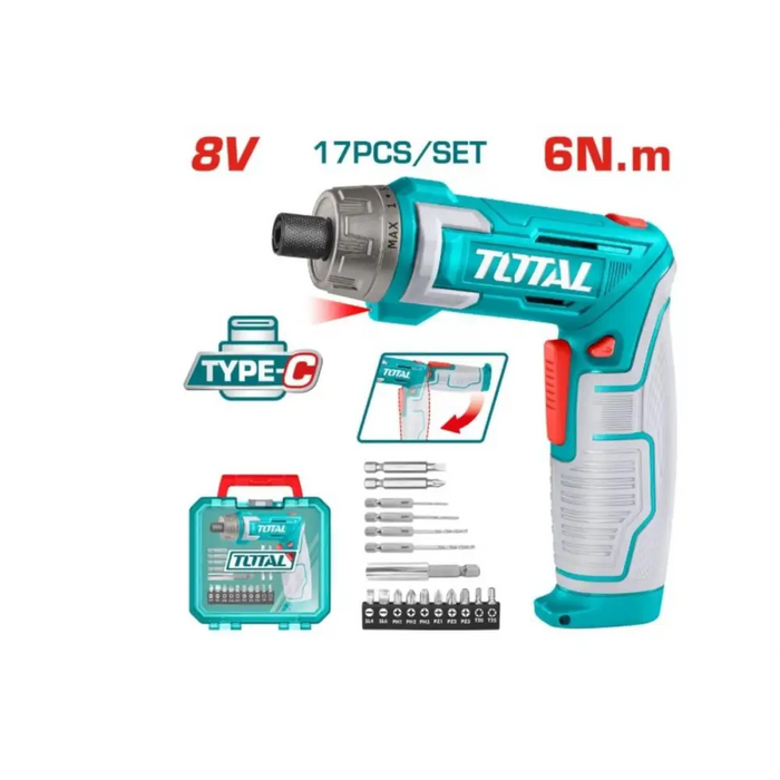 АКУМ. ОТВЕРТКА 1/4 8 V,6 NM,КУТИЯ TOTAL