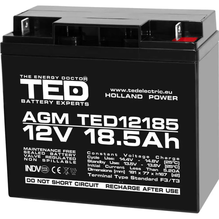 АКУМУЛАТОР 12V / 18.5AH AGM TED ELECTRIC