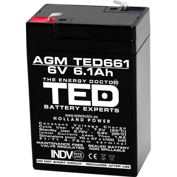 АКУМУЛАТОР 6V / 6.1AH AGM TED ELECTRIC
