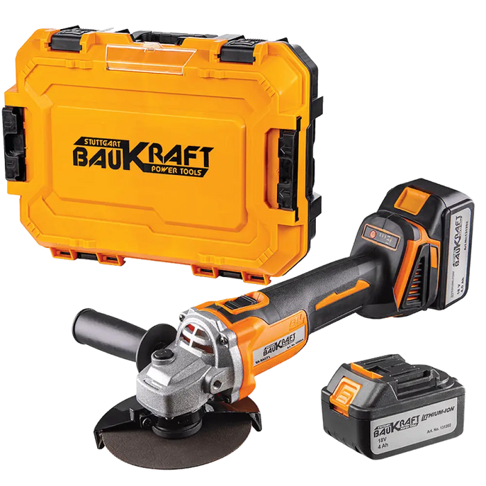 Акумулаторен безчетков ъглошлайф Baukrаft BK-ВАG73 + 2х4Аh