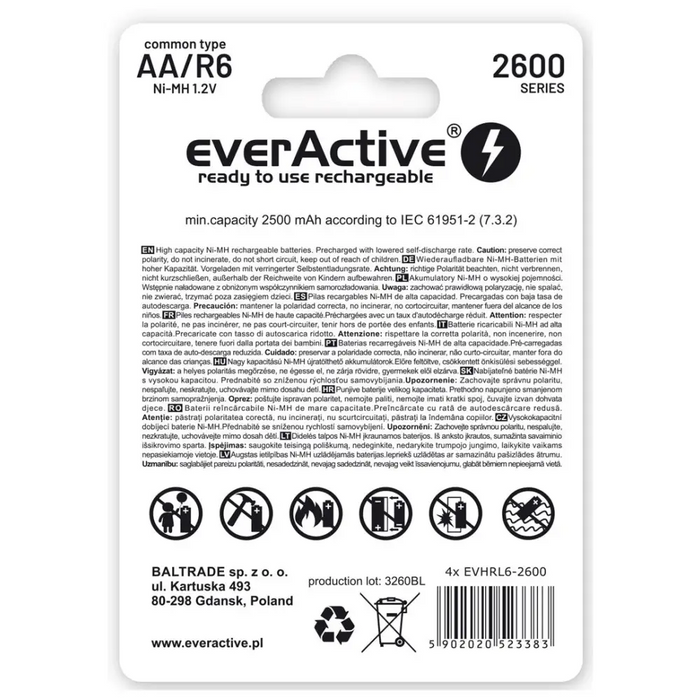 Акумулаторни батерии everActive Ni-MH R6 AA 2600 mAh